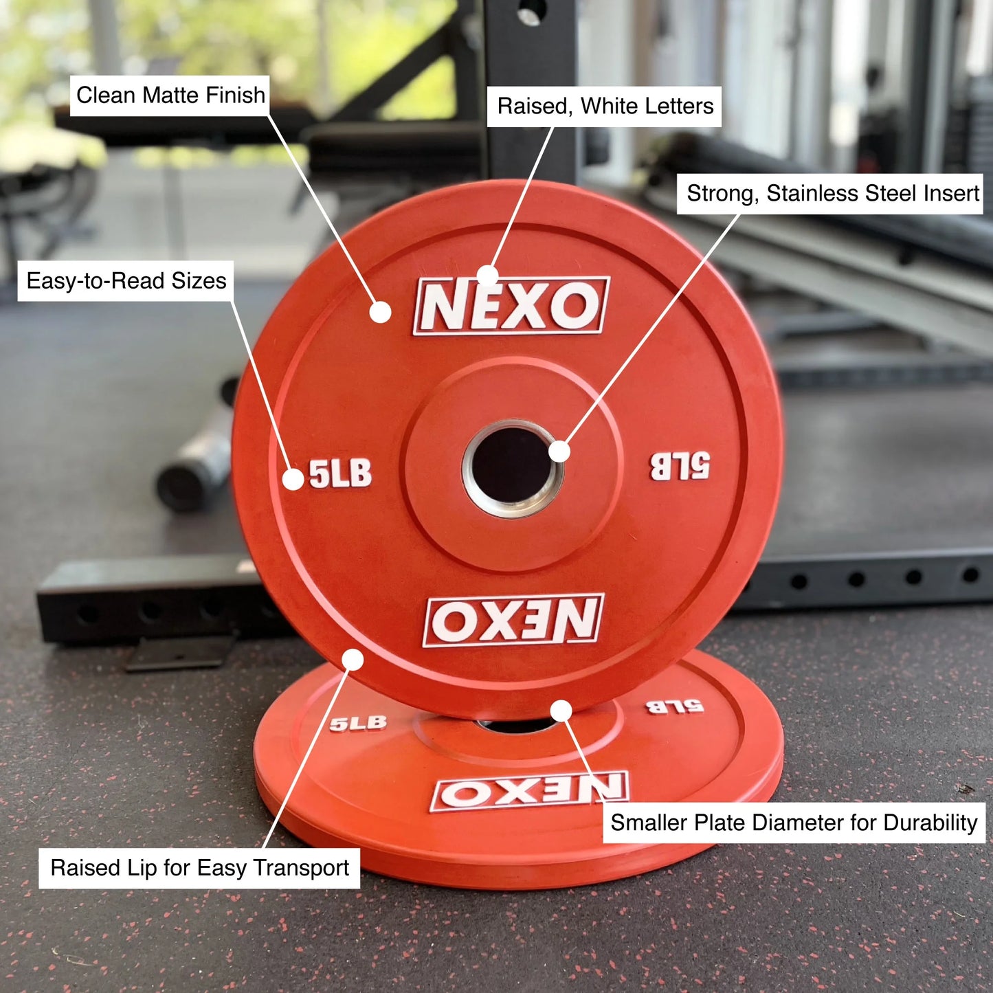 5LB Red Rubber Bumper Plate Pair - Premium Matte Finish 2X 5LB Weight Plates