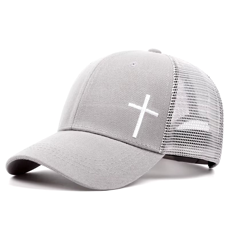 ﻿ Men Women Cross Embroidery Net Hats Breathable Baseball Cap Hip Hop Hat Summer Leisure Trucker Caps Unisex Snapback Hats