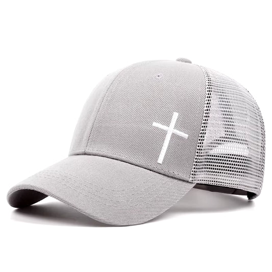 ﻿ Men Women Cross Embroidery Net Hats Breathable Baseball Cap Hip Hop Hat Summer Leisure Trucker Caps Unisex Snapback Hats