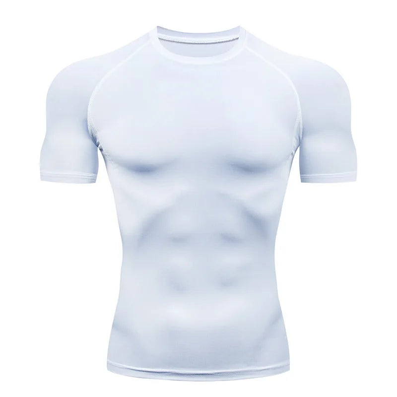 Summer Oversized Tops Men Short Sleeve Compression T-Shirt Quick Dry Bodybuilding Gym T Shirt Man Football Jerseys White T-Shirt