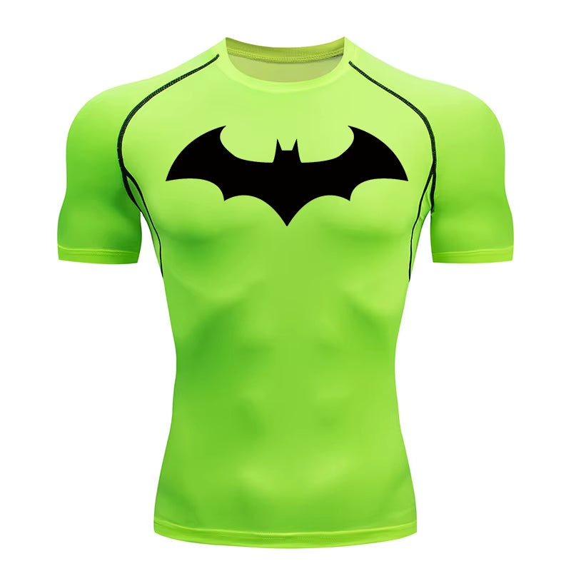 Bat Graphic Compression Shirts for Men Short Sleeve Rash Guard Gym Workout Running Tshirt Summer Athletic Quick Dry Tees Tops