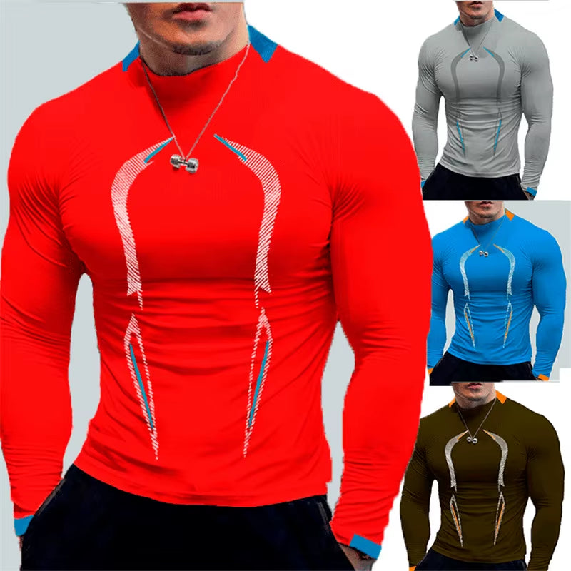 Men Quick Dry Training Bodybuilding Shirt Compression Sport T Shirt Long Sleeve Fitness Gym Top Running Football T Shirt Gymwear