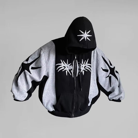 Y2K Vintage Zip up Hoodie Harajuku Patchwork Gothic Streetwear Hip Hop Oversized Hoodie Men Women Sweatshirt Fashion Casual Tops